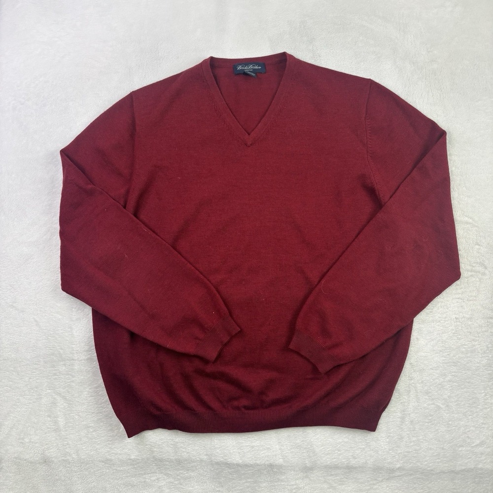 Brooks Brothers Stretch Italian Wool Red Long Sleeve V-Neck Sweater Men's XL
